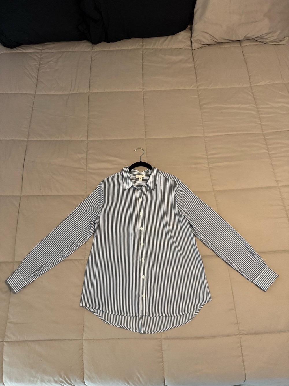 Women’s Blue and White Striped Button-Up Shirt